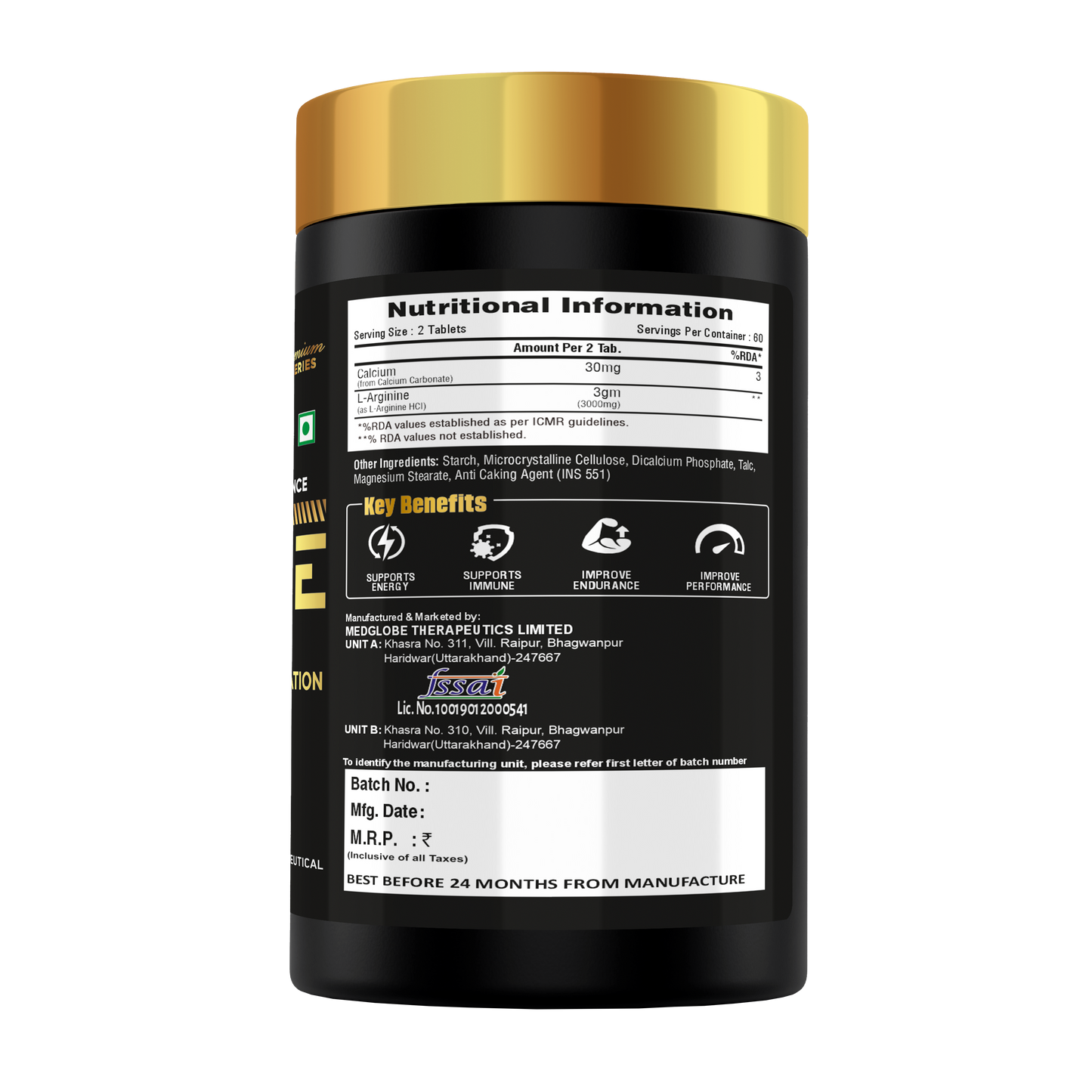 Eligator Nutrition Premium Series Arginine 3000 Mg 90 Tablets