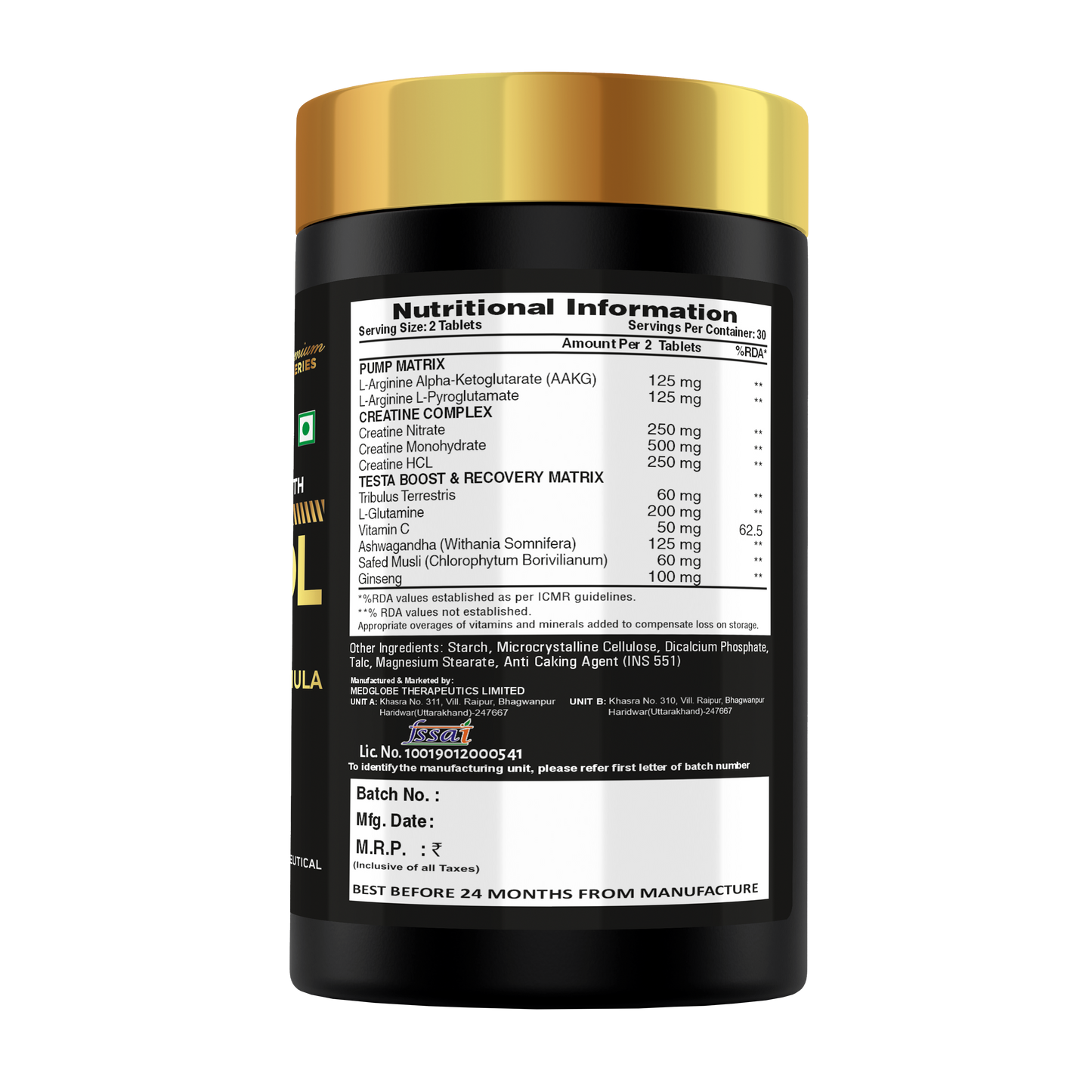 Eligator Nutrition Premium Series Mass Drol Gains 60 Tablets