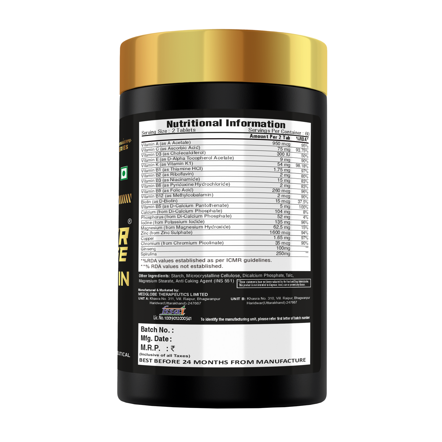 Eligator Nutrition Premium Series Super Charge Multivitamin 120 Tablets