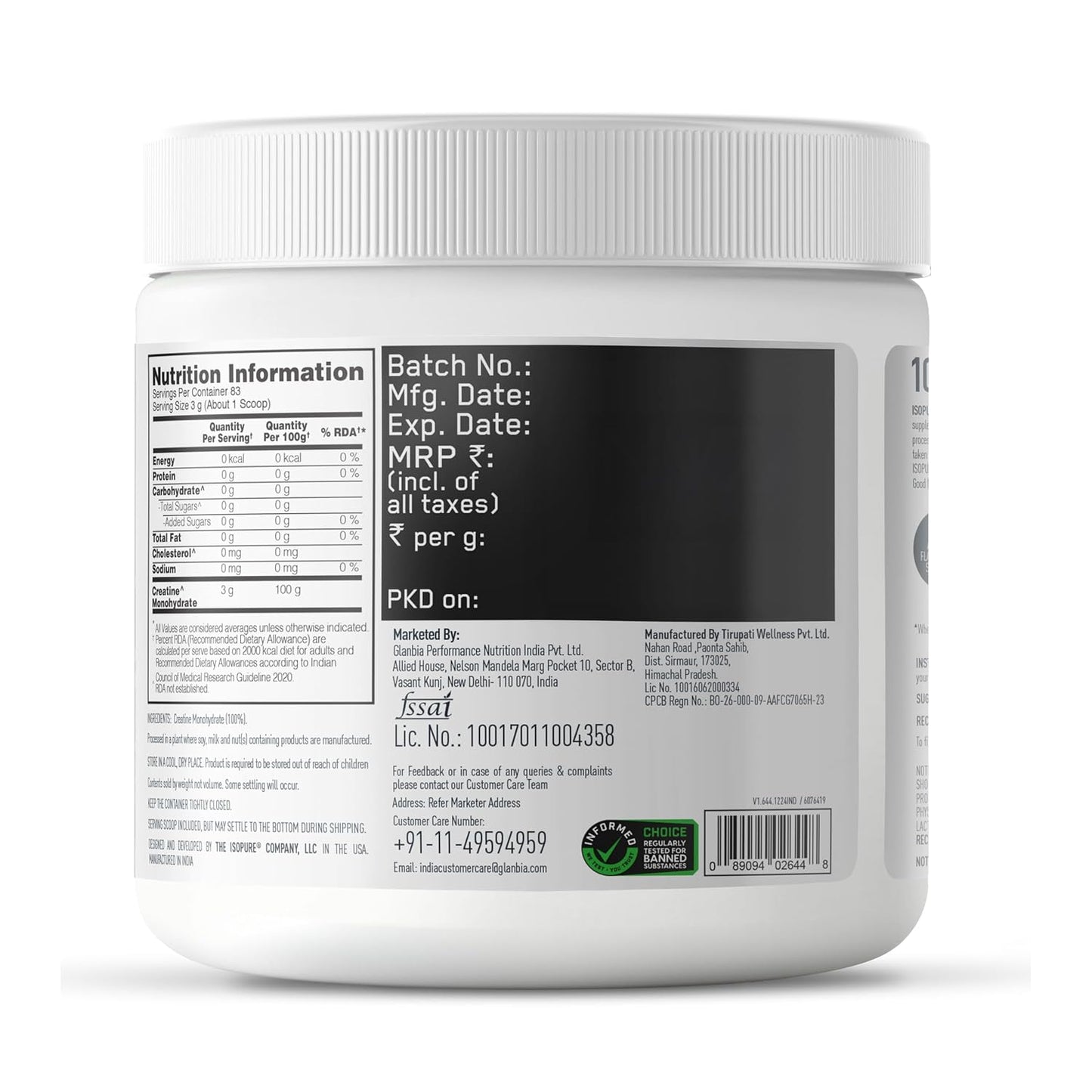 Isopure 100% Creatine Monohydrate 250 Gm