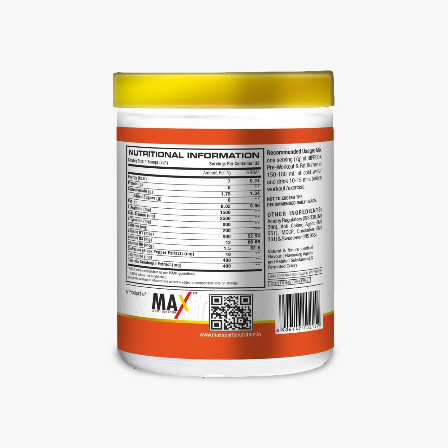 Max Sports Ripped X Pre Workout & Fat Burner