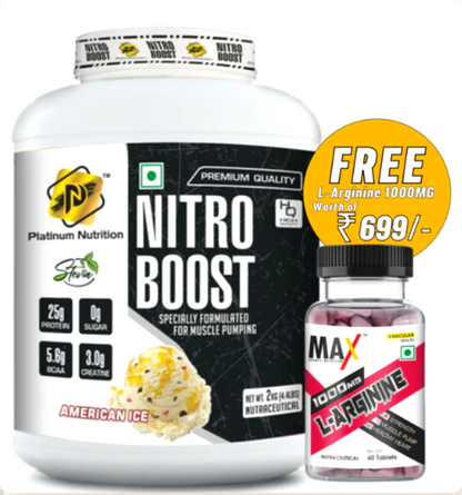 Platinum nutrition Nitro Boost whey protein Free Max Sports L-Arginine 60 Tablets
