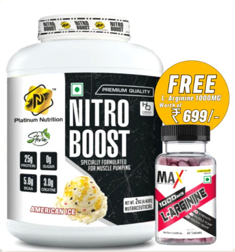Platinum nutrition Nitro Boost whey protein Free Max Sports L-Arginine 60 Tablets