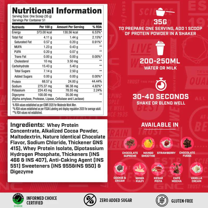 GNC Pro Performance 100% Whey 1.81 Kg Chocolate Fudge