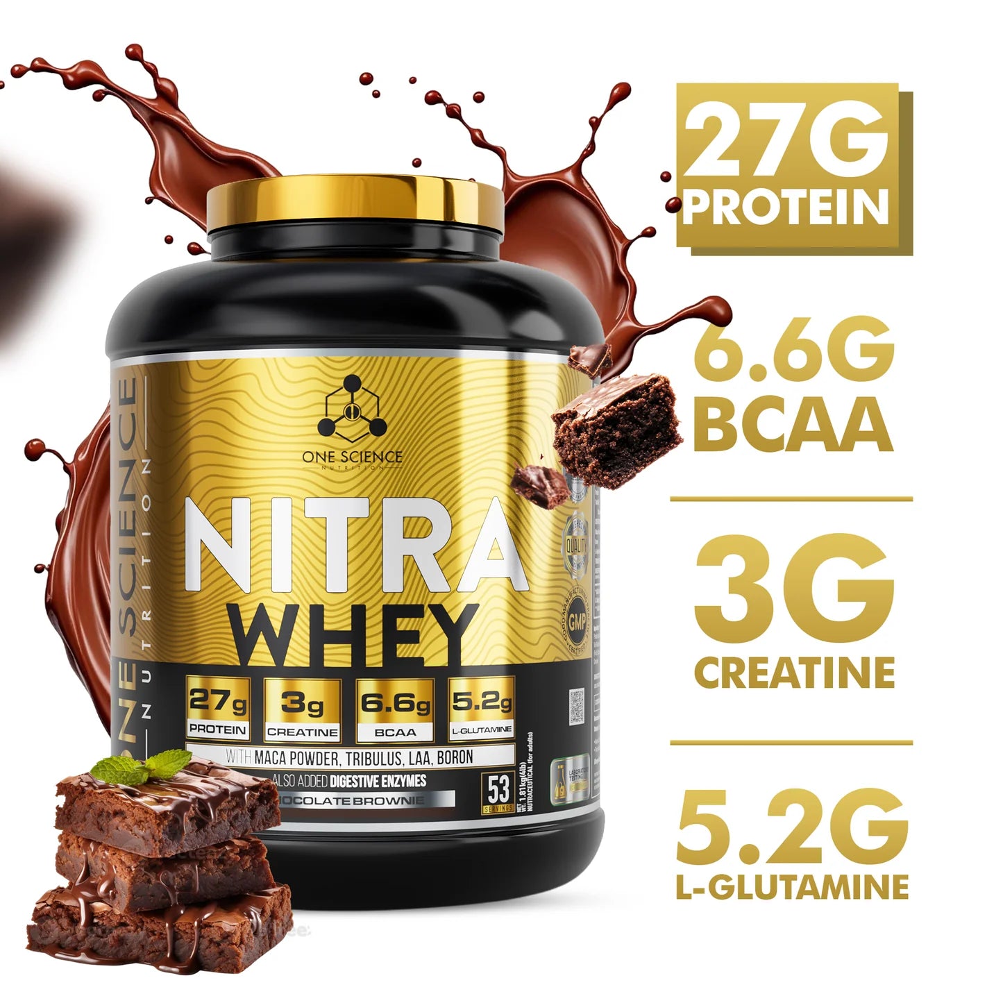 One Science Nutrition Nitra Whey Protein Powder 1.81 Kg – Chocolate Brownie Flavor