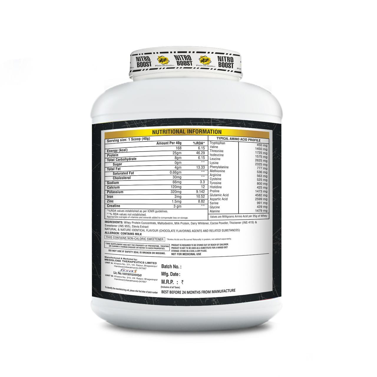 Platinum nutrition Nitro Boost whey protein Free Max Sports L-Arginine 60 Tablets