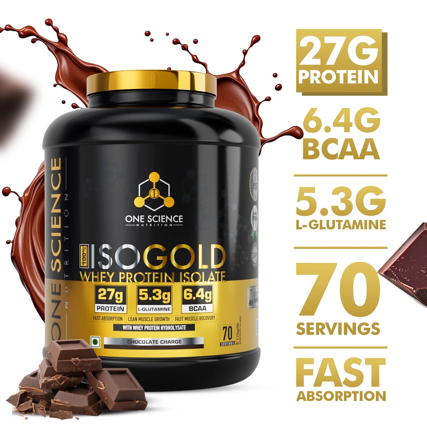 ONE Science Nutrition ISO Gold Whey Protein 2.27 Kg Chocolate Charge